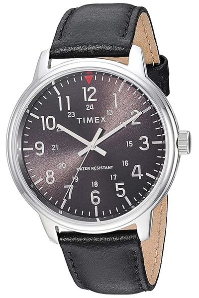 Timex Men's TW2R85500 Classic 43mm Black/Silver-Tone Leather Strap Watch