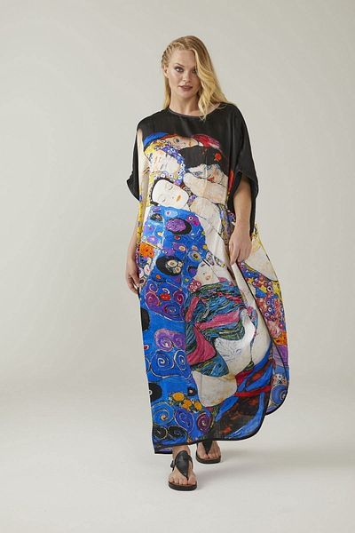 Deriderim The Kiss Print Unlined Summer Satin Women's Silk Dress