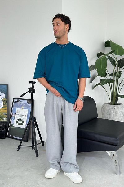 HAFKAGİYİM Μπλουζάκι Petrol Cozy Basic Soft Oversize