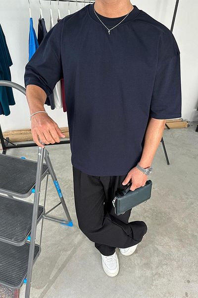 HAFKAGİYİM Μπλουζάκι Navy Blue Cozy Basic Soft Oversize