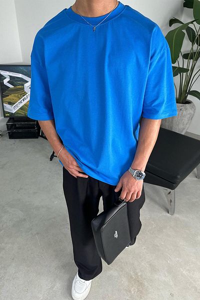 HAFKAGİYİM Μπλουζάκι Saks Blue Cozy Basic Soft Oversize