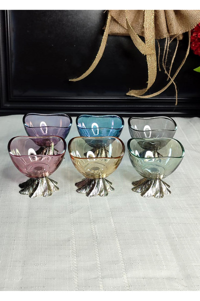 SEÇKİNEV Vira Papatya 6(altı) Renkli Gümüş Ayaklı Lokumluk&Sunumluk