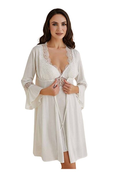 White Velvet Kadın Kutulu 6 Parça Pamuklu Pijama Sabahlık Gecelik Seti W.V.AAE.1J2.Ç