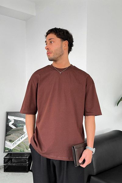 HAFKAGİYİM Καφέ Cozy Basic Soft Oversize T-Shirt