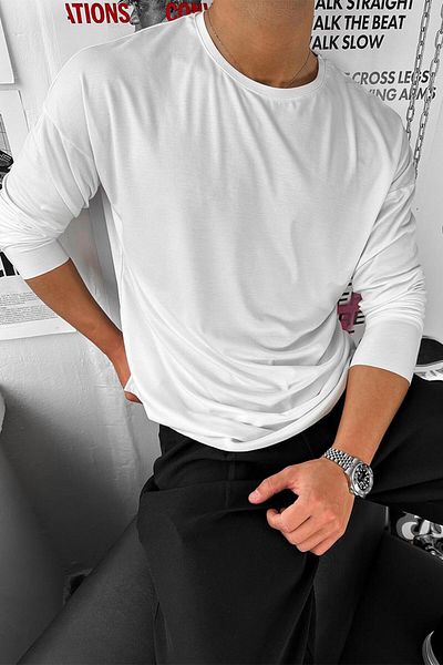 HAFKAGİYİM Μακρυμάνικο μπλουζάκι Ecru Basic Soft Lycra Relax Fit