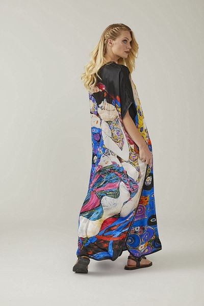 Deriderim The Kiss Print Unlined Summer Satin Women's Silk Dress