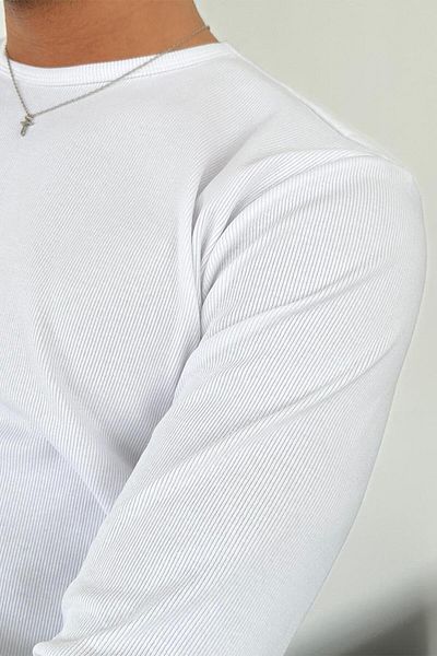 HAFKAGİYİM Λευκό Basic Κορδόνι Relax Fit Μακρυμάνικο T-Shirt