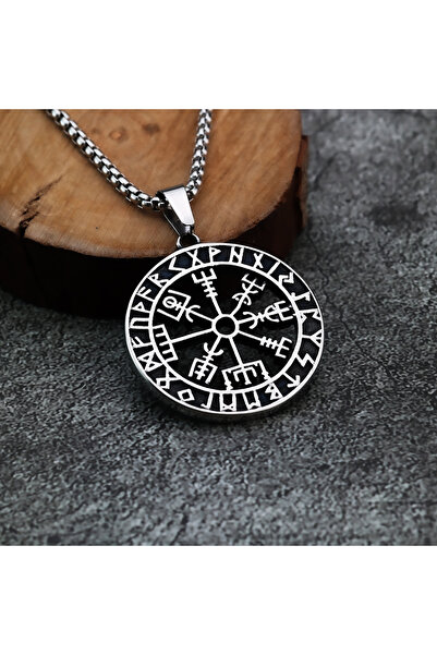 Choice قلادة من الفولاذ التيتانيوم عليها صورة بوصلة الفايكنج الملونة مع نمط أ...