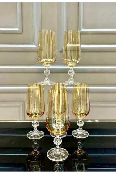 Vakıf home CRYSTALITE BOHEMIA 6 Adet Kristal Ayaklı Gold Kahve Yanı Su Bardağı