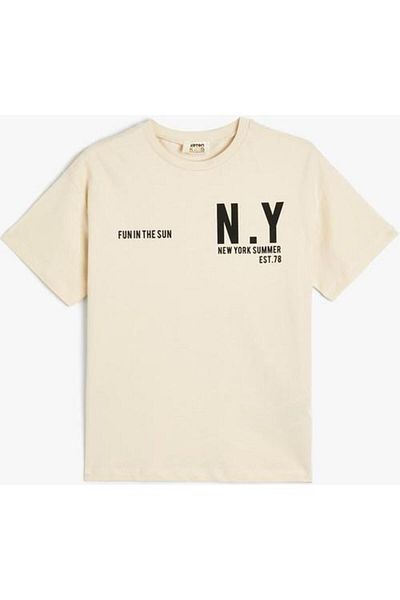 Koton Jungen T-Shirt College Bedruckt Kurzarm Rundhals Baumwolle