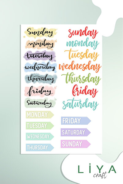 LiyaCraft Günler Sticker Set İngilizce Günler Sticker Ajanda Bullet Journal I...
