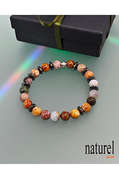 Naturel Tılsım Ocean Jasper Hematite 8mm Natural Stone Unisex Bracelet