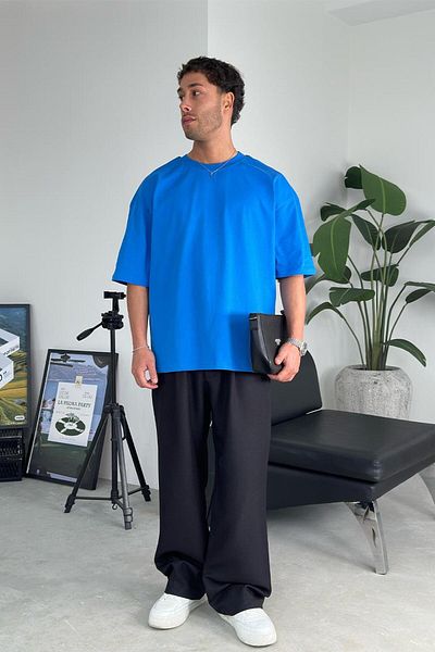 HAFKAGİYİM Μπλουζάκι Saks Blue Cozy Basic Soft Oversize