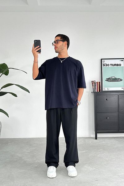 HAFKAGİYİM Μπλουζάκι Navy Blue Cozy Basic Oversize