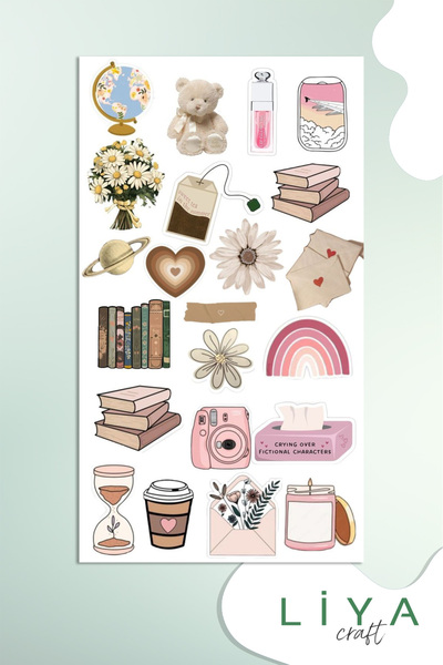 LiyaCraft Pembe Sticker Set Sevimli Ayıcık Set  Ajanda Bullet Journal Için Uy...