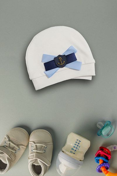 yudemia 100% Organic Cotton Stylish and Comfortable Bow Tie Embroidered Design Baby Beanie