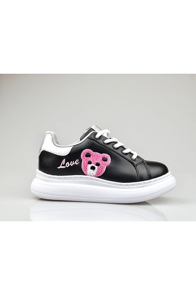 JOJO KIDS pantofi drăguți pentru fete cu ursuleț de pluș, pantofi cu șireturi cu fermoar cu talpă groasă