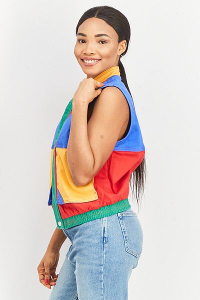 Guess Women Colorblocked Jacket Vest, Blue Combo