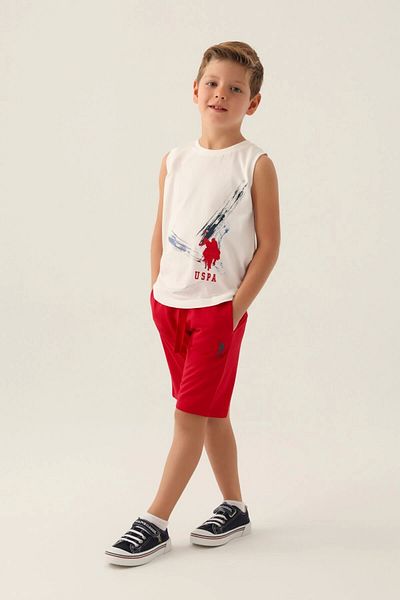 U.S. Polo Assn. Costum Bermuda pentru băieți, cu licență Zero Arm Cream Polo Assn