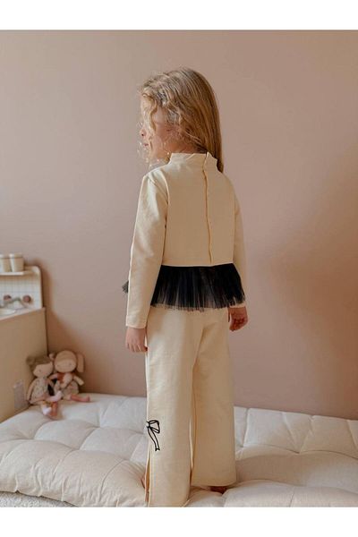 ARBİ kids Girl's Bow Detail Tulle Two Thread Fabric Lycra Suit Eid