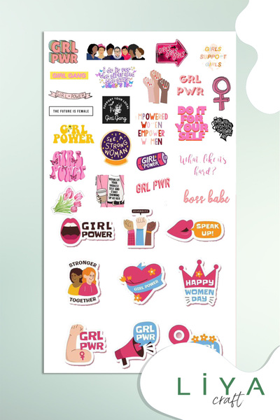 LiyaCraft Pempe Temalı Sticker Sevimli Stong Girl Girl Power 8 Mart Güçlü Kad...
