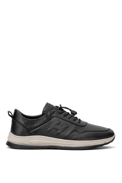 Ayakkabı Fuarı Elit SLVSK02C - Ανδρικά μαύρα παπούτσια casual από γνήσιο δέρμα