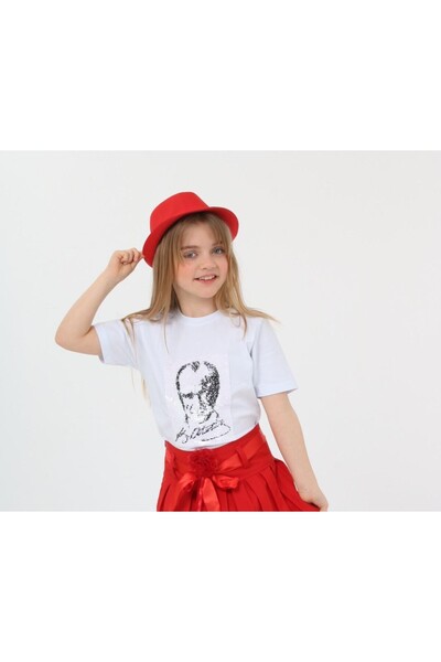 Dıgıl Kids Pullu Atatürk Baskılı Kız Çocuk T-shirt 23 Nisan 29 Ekim 10 Kasım ...