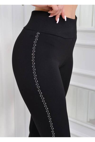 Butik Ayseba Kadın Siyah Büyük Beden Taşlı Taş Detaylı Toparlayıcı Tayt