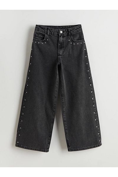 LC Waikiki Lcw Kids Black Elastic Waist Rhinestone Girls' Jeans Pants