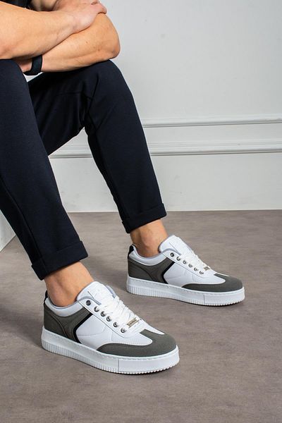 L.A Polo Suede Detailed Thick Sole White Smoked Men's Sneakers