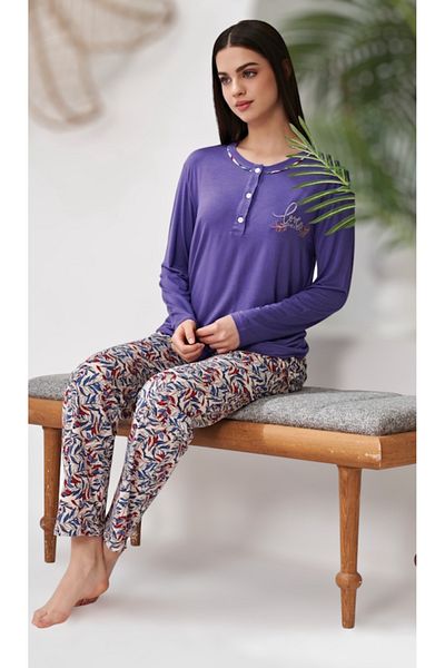 GCC İSTANBUL Women's Round Neck V Neck Long Sleeve Short Sleeve Pajamas Set