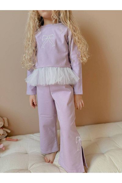ARBİ kids Girl's Bow Detailed Tulle Stylish Bottom Top Set Eid