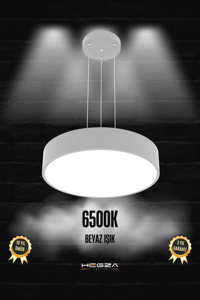 Hegza Lighting Drum 40cm ( Gri Kasa, Beyaz Işık ) Ledli Modern Led Avize, Salon, Mutfak, Oturma Yatak Odası, Sarkıt