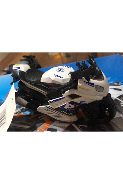 Asya Oyuncak Toy Friction Police Motorcycle 15 cm White Model Motorcycle