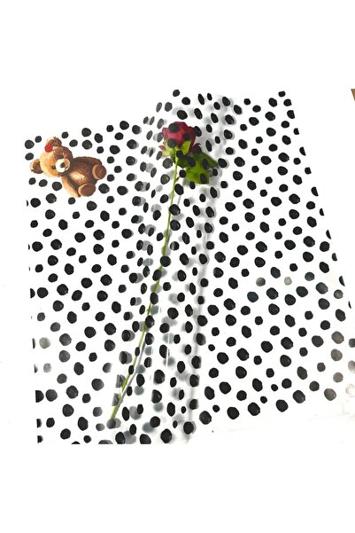 COLORPAK Çiçek Buket Ambalaj Kağıdı Jelatini (Ayıcık Desenli Siyah Puantiye) Şeffaf OPP 55x55cm (5 adet)