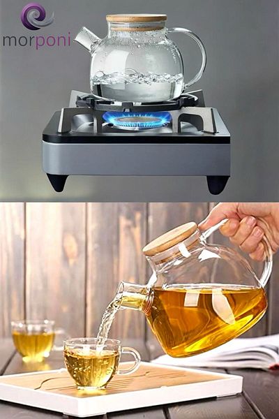 morponi 1000 ml Heat Resistant Glass Herbal Tea Infuser Glass Jug with Bamboo Lid