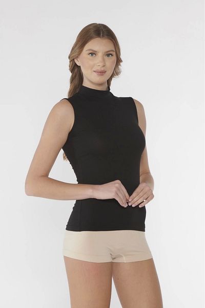 Kolcu Turtleneck Zero Sleeve Black Tank Top - 2614