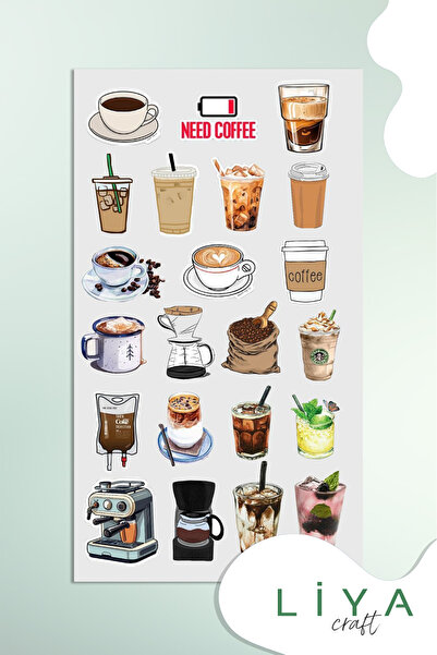 LiyaCraft Kahve Sticker Set  Kahveli NEED coffe Ajanda Bullet Journal Için Uy...