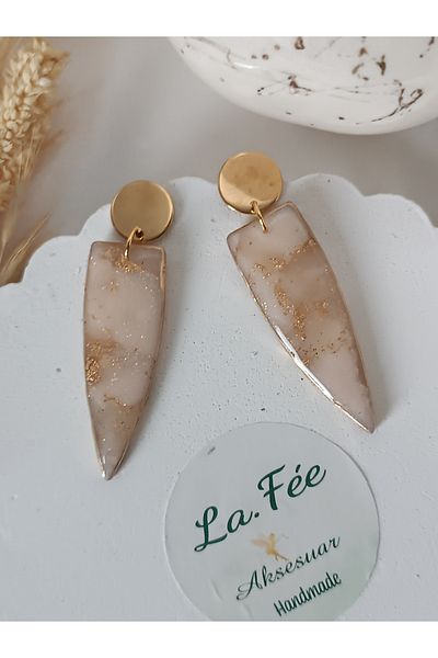 La fee aksesuar Marble Pattern Gold Detail Steel Earrings Apparatus Polymer Clay Women's Earrings Handmade Custom Design