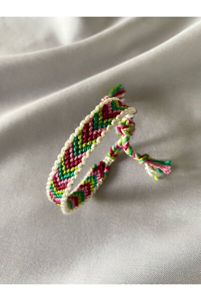 MELUSH Pink Green Chevron Bracelet Knitted Handcrafted Bracelet