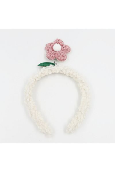 enyareshome Pink Flower Detailed Teddy Plush Crown Buckle