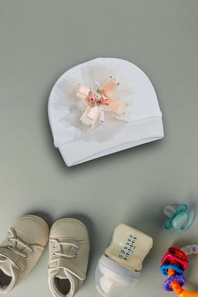 yudemia 100% Organic Cotton Stylish and Comfortable Floral Embroidered Design Baby Beanie