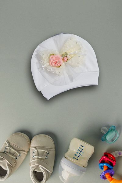 yudemia 100% Organic Cotton Stylish and Comfortable Floral Embroidered Design Baby Beanie