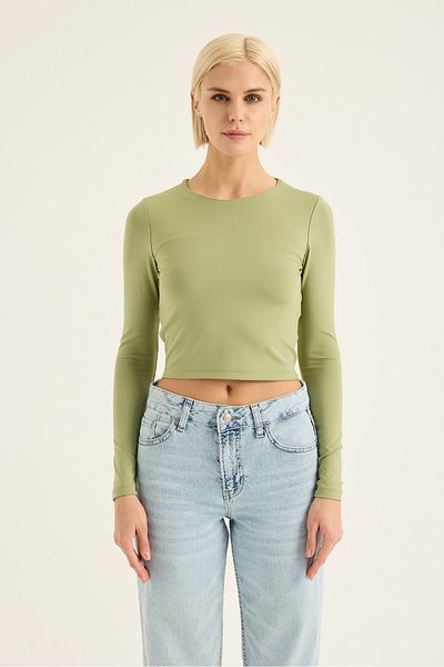 SEVİLEN Μακρυμάνικη Crop Μπλούζα με Πίσω Χαμηλή Κοπή