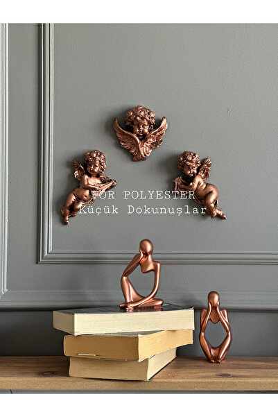 FOR POLYESTER Küçük Dokunuşlar Duvar Meleği 3’lü Biblo Takım Bakır /Aksesuar/...