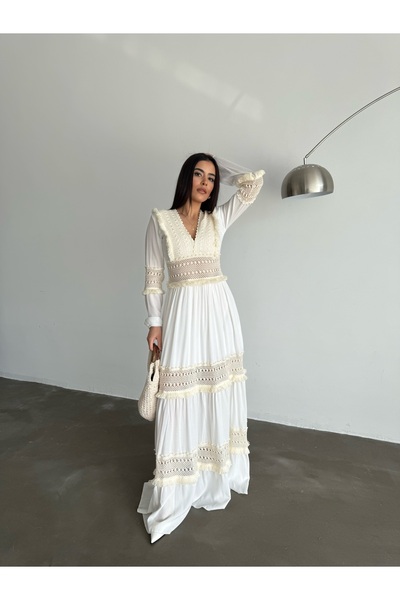 NEW STATION New statıon püskül güpür maxi elbise