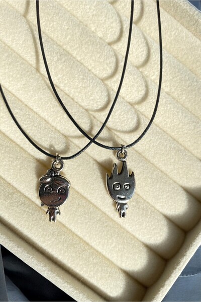 Diamara Designs Ateş ve Su Çift Kolye BFF Arkadaşlık Kolye Sevgili Kolye