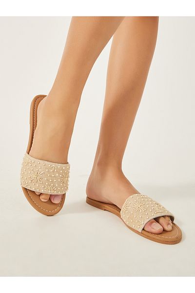 Styli Embellished Slip-On Flat Sandals