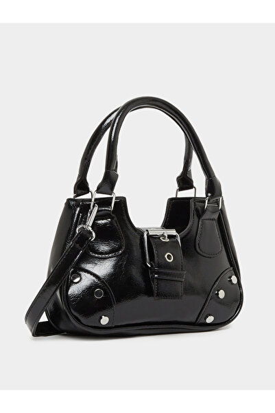 Styli Studded Belt Buckle Accent Handbag with Top Handles