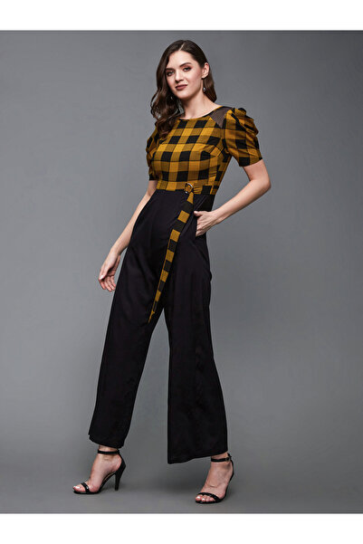 Styli Checkered Wide Leg Puff Sleeve Jumpsuit